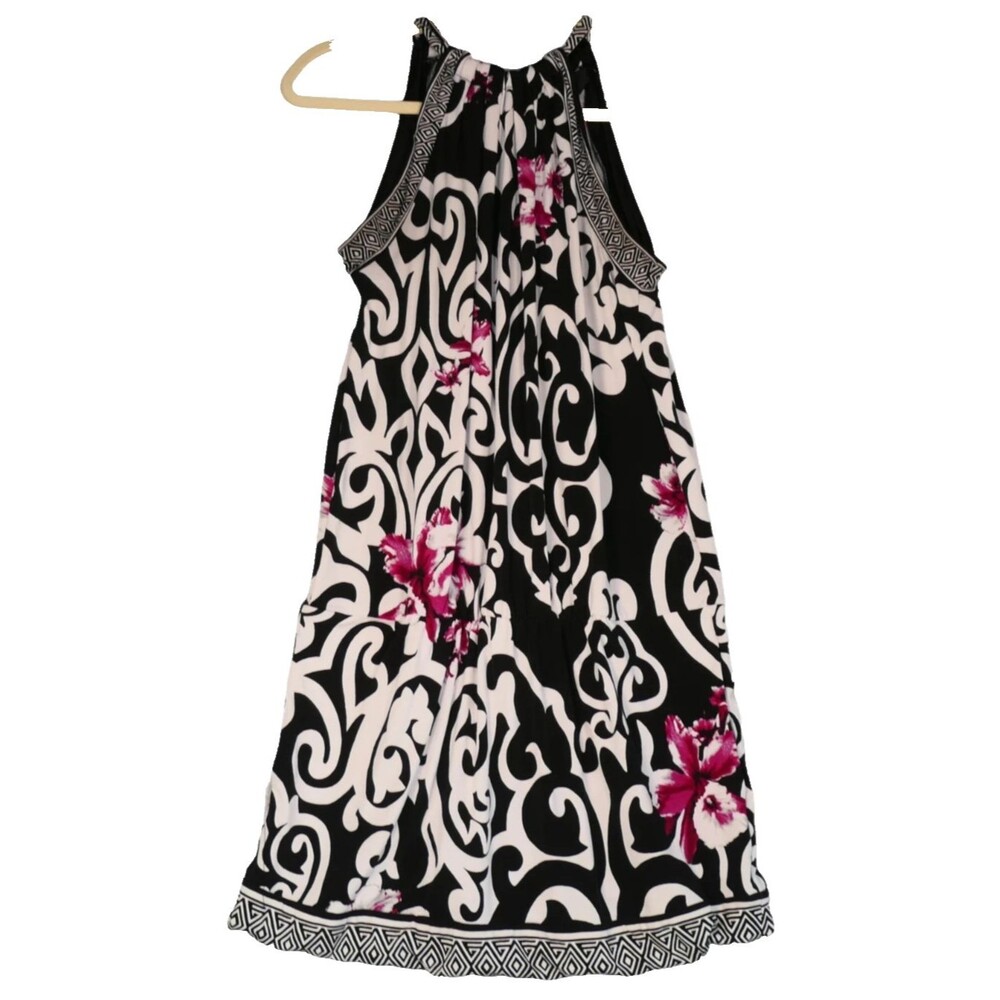 White House Black Market  Black & White Floral Halter Mini Dress Sz S Pocket